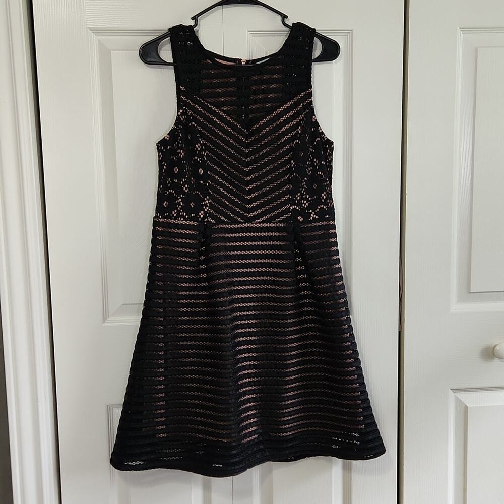 Maurices Black & Rose Brown Sleeveless Lace‎ Overlay Striped Dress Size 7/8 Chic